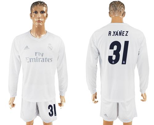 Real Madrid #31 R.Yanez Marine Environmental Protection Home Long Sleeves Soccer Club Jersey
